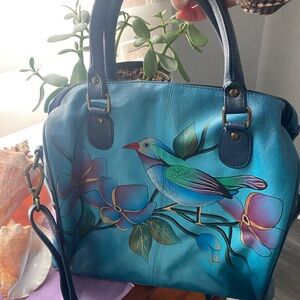Anna by Anuschka - blue leather hand painted satchel